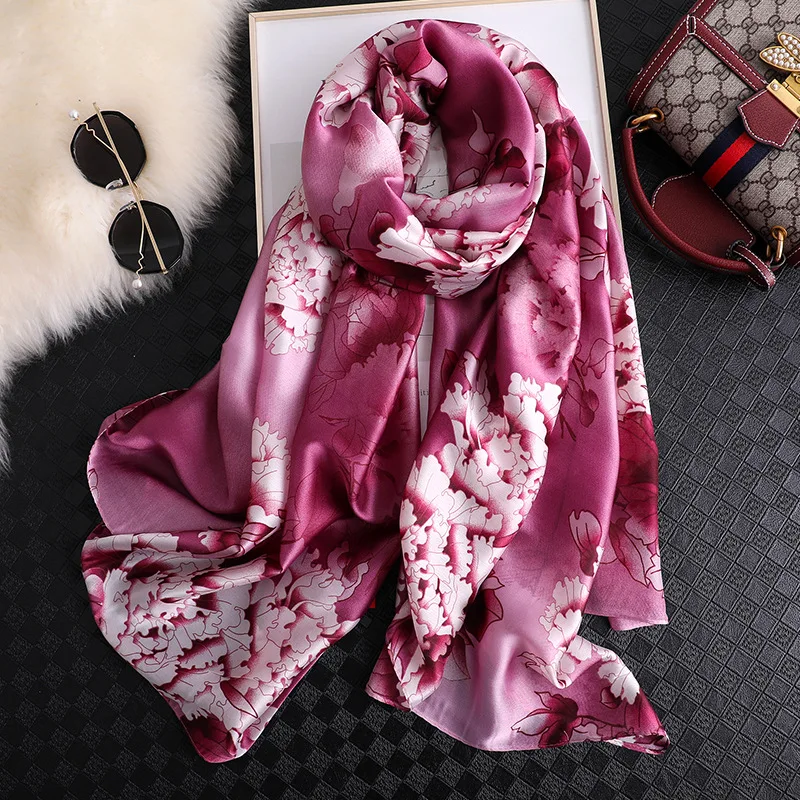 Цветочный шелковый шарф женский роскошный бренд пашмины шаль платок длинная бандана для женщин Fular Sjaal Femme мягкий Bufanda Mujer SFN456