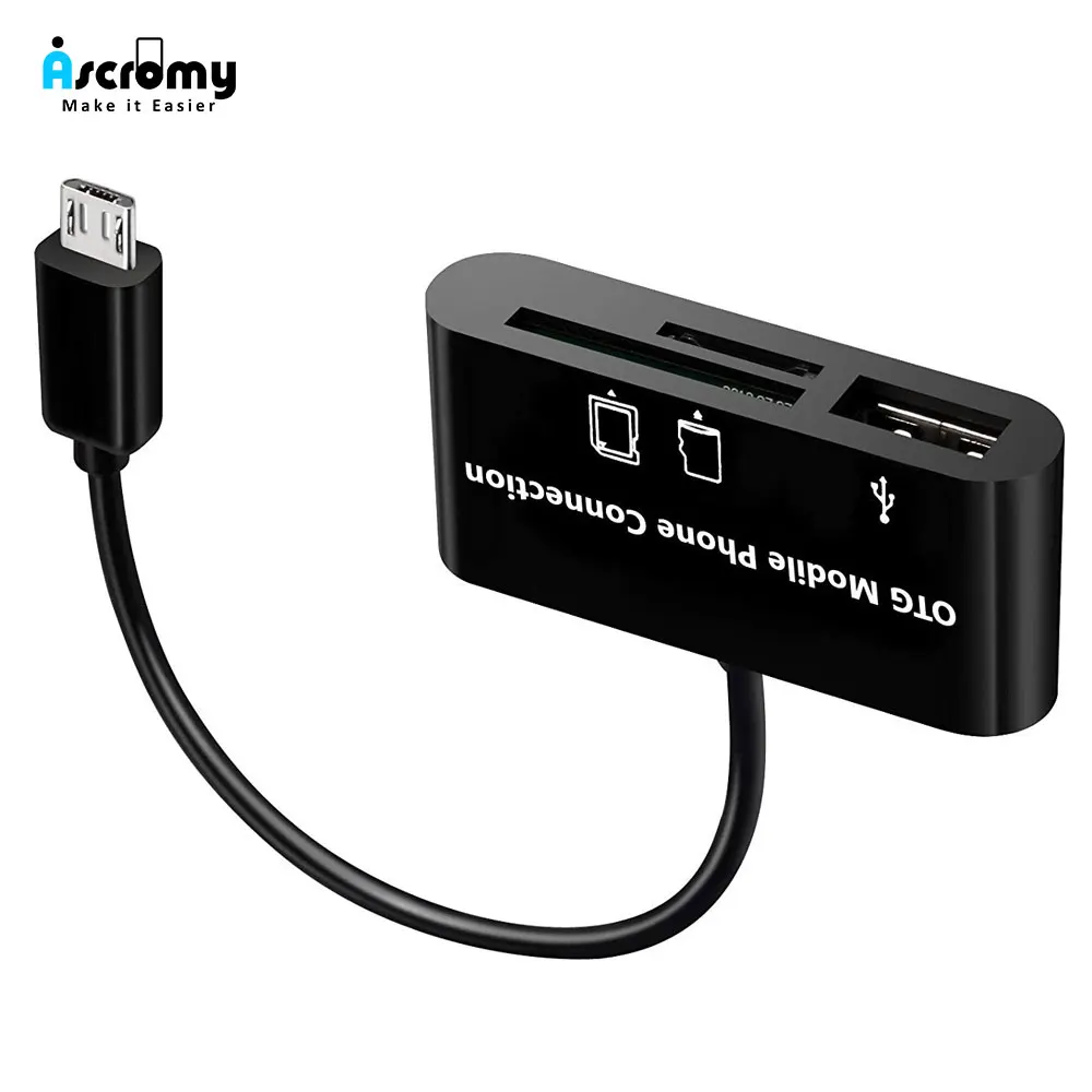 Ascromy 3 in 1 Micro USB OTG Host Adapter SD Card Reader for Xiaomi Redmi Note 5 6 Pro Samsung Galaxy S7 S4 S6 S3 Note 2 Tablet (1)