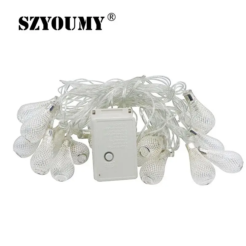 

SZYOUMY 3.5M 20 LED Metal Drop Fairy String Light Christmas Decoration 8 Modes 220V 110V Outdoor Patio Wedding Party Light