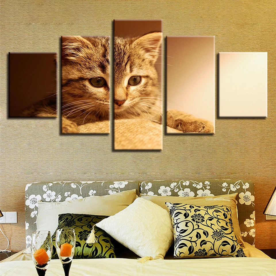 

HD Printing Animals Canvas Pictures 5 Pieces Lovely Cats Modular Paintings Framework Decor Home Living Room Or Bedroom Wall Art