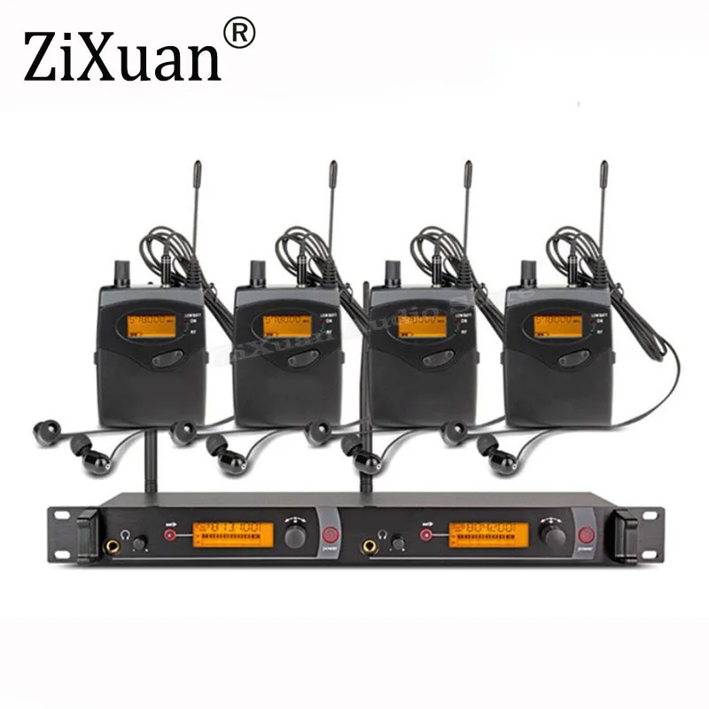 

Wireless In Ear Monitor System 4 Channel 4 Bodypack Transmitter Monitoring with In Earphone Wireless Type Used for Stage Studio