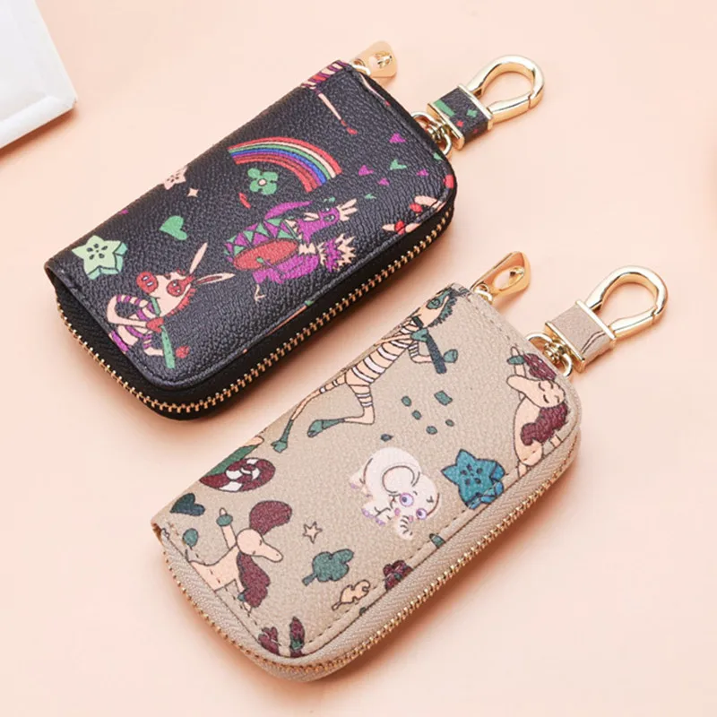 

Women Leather Zipper Car Key Case Leather Key Holder Wallets Car Keys Bag Key Chain Wallet Case