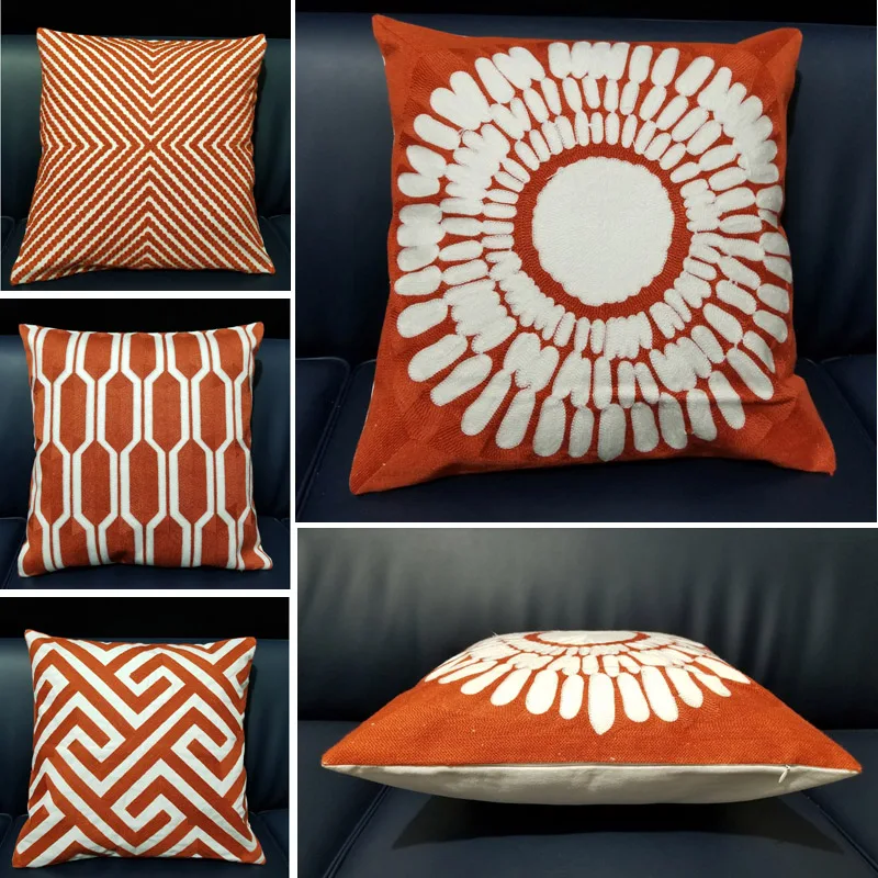 

Cotton Decorative Throw Pillow Cover 45*45 Home Decor Modern Geometry Embroidered Sofa Cushion Cover Orange Pillow Kussenhoes
