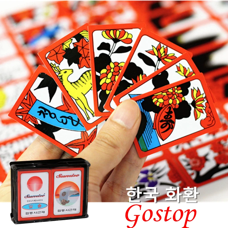 Корейские японские ПВХ водостойкие маджонг Gostop Go Stop настольные игровые карты Популярные семейные вечерние настольные игры Go-stop Hanafuda карты - изображение