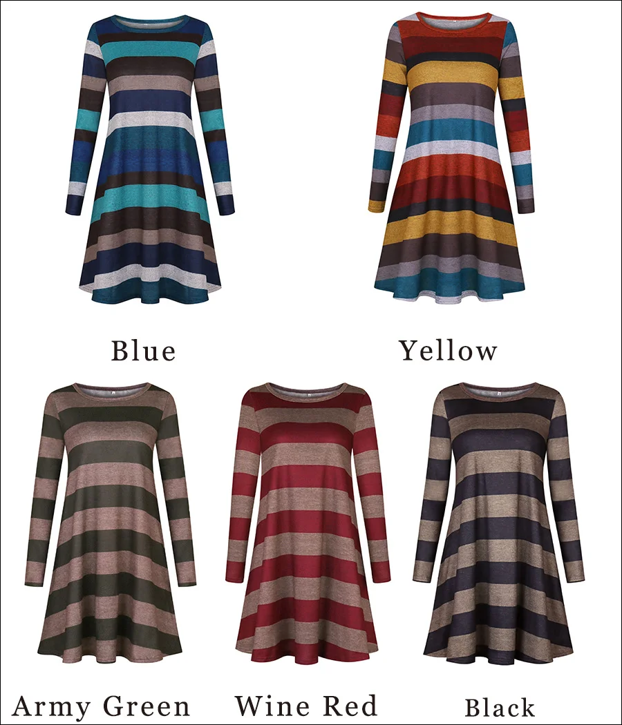 Gladiolus Autumn Winter Women Dress O-Neck Long Sleeve Striped Loose Casual Midi Dress Vestidos Verano 2018 Vestido Sundress (41)