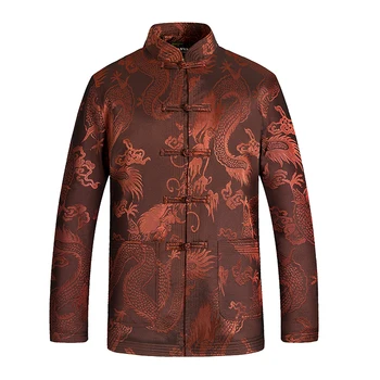 

Winter Men Oriental Fleece Jacket Mandarin Collar Tangzhuang Suit Coat Man Ethnic Kong Fu Jacquard Jacket Dragon Pattern Coats