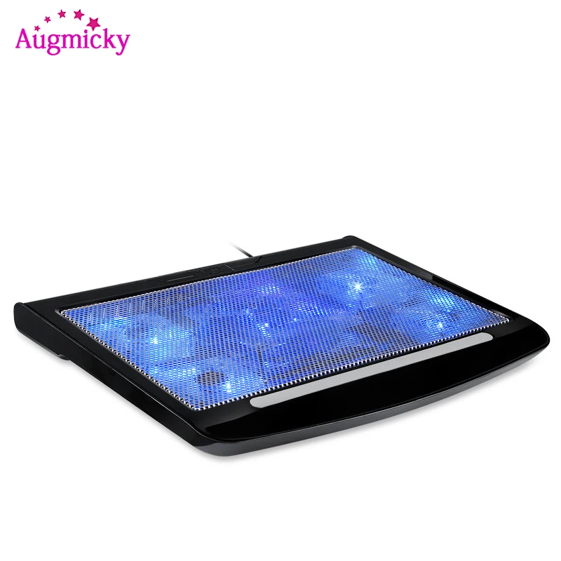 Double USB Powered Slim Flat Notebook Laptop Cooler Cooling Pad LED Backlight 10-17inch 5 Fans Bracket Plate Mute Cooler 
