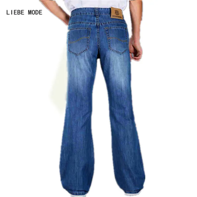 Mens Blue Flared Jeans Trousers Long Wide Leg Bell Bottom