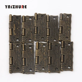 

10PCS Cabinet Door Hinge Door Hinges For DIY Box Furniture Hinges With Screws 4 Holes Bag Accessory Bronze Tone