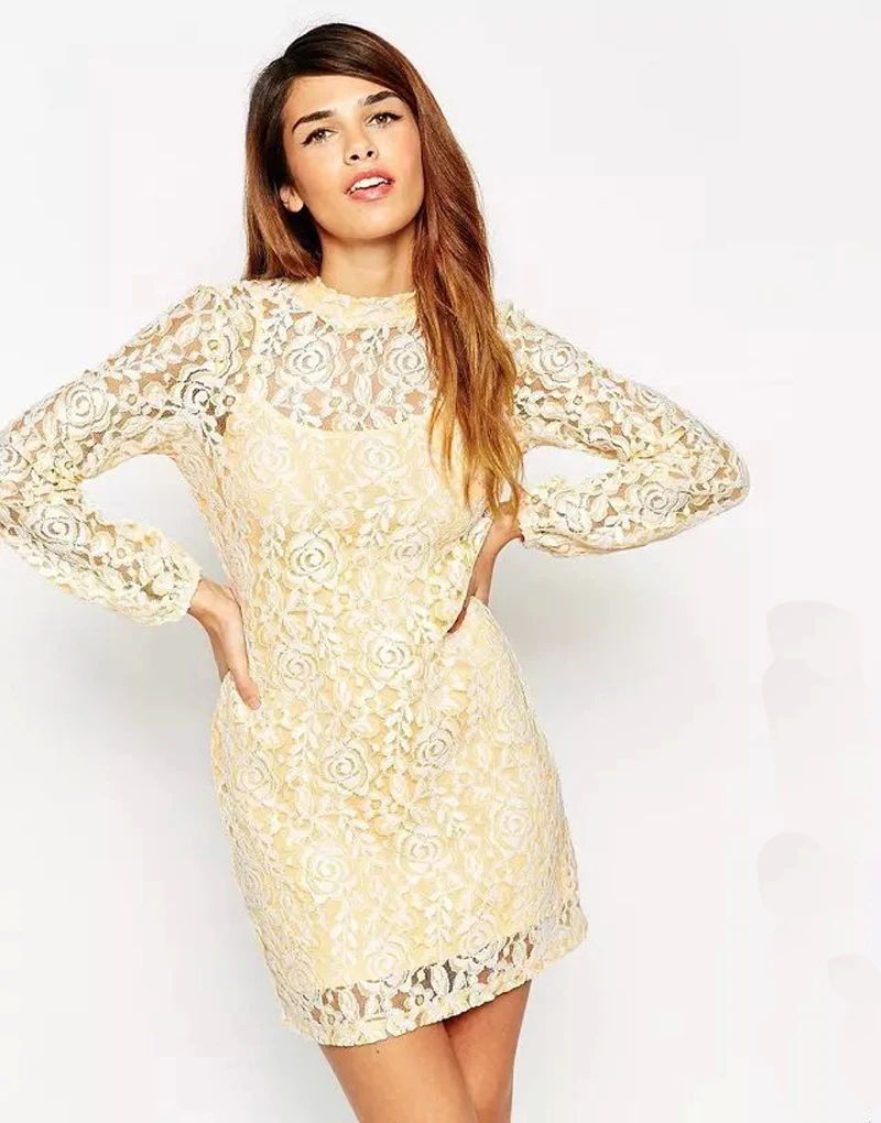 Casual Lace Dress in Yellow
