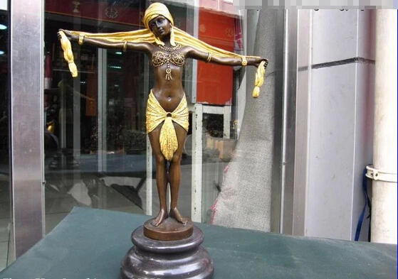 

Collectible bronze lion statue S0201 Signed Pure Bronze painted dancing woman Art sculpture B0403