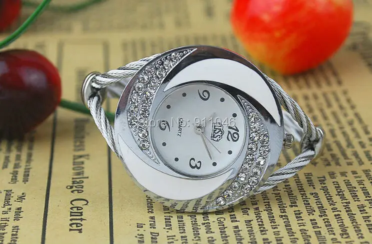 100 шт/партия, модные женские часы со стразами, украшенный Браслет-манжета, аналоговые кварцевые часы-браслет