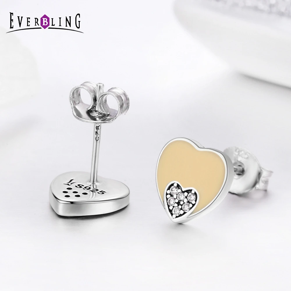 Everbling weet Сердце CZ Эмаль серьги 100% 925 пробы Серебряный Шарм бусы Подходит