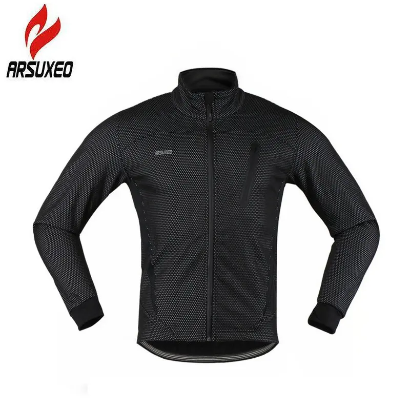 

ARSUXEO Cycling Jacket Winter Fleece Windproof Men Coat Bike Thermal Jersey Long Sleeves Outdoor Sports Men Mountain Clothing