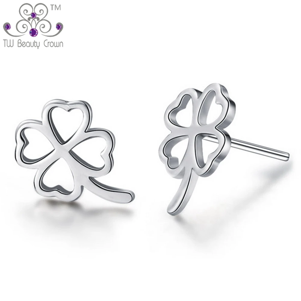 925 Sterling Silver CZ Four Leaf Clover Stud Earrings