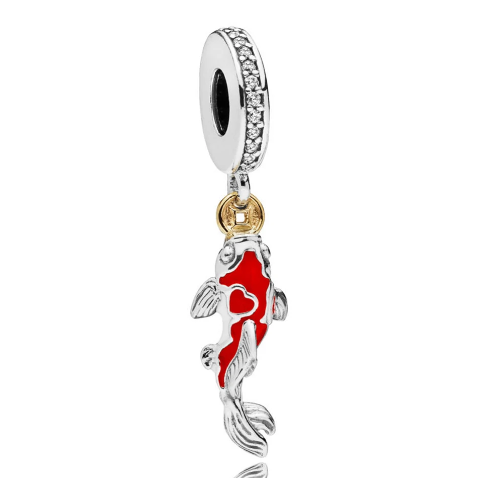 

Authentic 925 Sterling Silver Enamel Good Fortune Carp With Crystal Dangle Charm fit Lady Bracelet Bangle DIY Jewelry