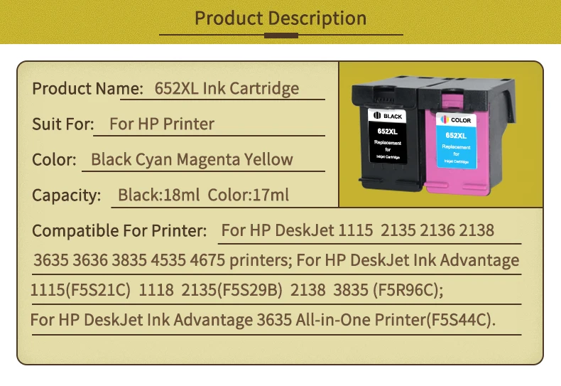 Toney universal(король 652XL сменный картридж для принтера для hp 652 XL для hp с чернилами hp Deskjet 1115 1118 2135 2136 2138 3635 3636 3835 4535 принтер