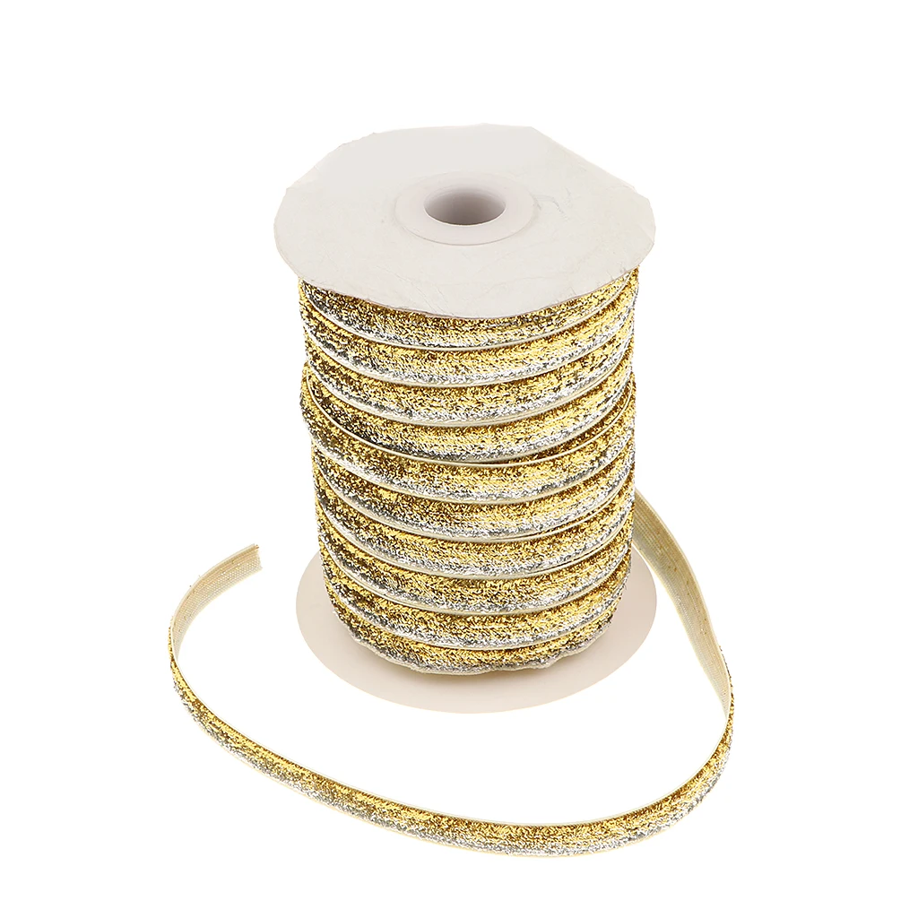 45m/Roll 10mm Metallic Glitter Velvet Ribbon Craft Ribbon Headband Clips Bow Wedding Party Decoration Gift Packaging Materials