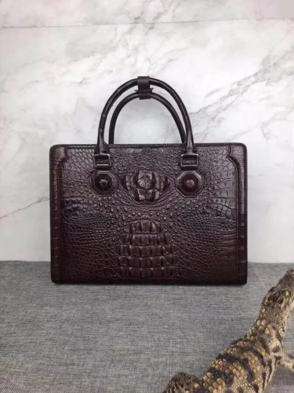 

2018 newly design Men's Genuine/Real 100% Crocodile Skin Briefcase Laptop Bag, Crocodile skin Business Men Bag brown color