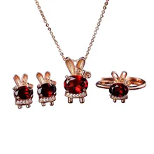 fashion cute white rose gold color 925 sterling silver natural red garnet earring necklace pendant ring jewelry set for female fashion cute white rose gold color 925 sterling silver natural red garnet earring necklace pendant ring jewelry set for female