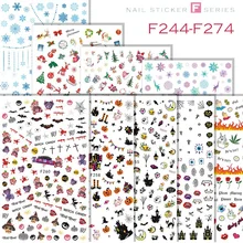 F244-F274 Nail Art Stickers Halloween Pumpkin Bat Bear Christmas Tree Snowflake Flower Stickers for Nails Art Decoration sparkling christmas tree pattern door art stickers