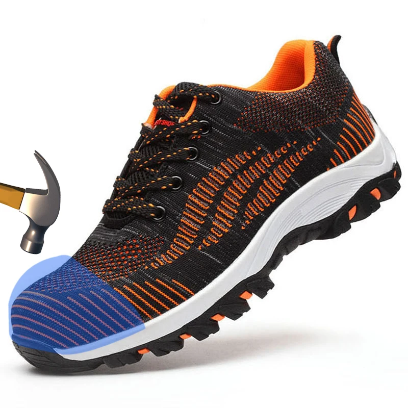 

Men Work Shoes Steel Toe Cap Safety Shoes Outdoor Protect Feet Sneakers Ant-Smash Summer Breathable Fashion Sneakers Size 35-46