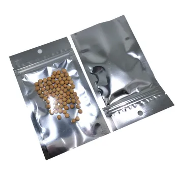 

100PCS Silver Clear Mylar Foil Pouches Resealable Zipper Food Bag Candy Jewelry Packing Open Top Heat Seal Plastic Bag Hang Hole