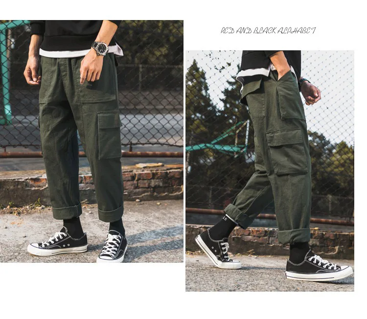 Весенне-осенние брюки-карго в стиле хип-хоп; повседневные брюки в стиле милитари с множеством карманов; мужские уличные брюки в Корейском стиле; мужские брюки-карго