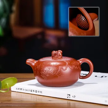 

Enameled Pottery Teapot Famous Liu Shuming Full Manual Raw Ore Bright Red Gown Card Cover Auspicious Omen Kettle Tea Set
