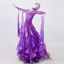 new big pendulum standard ballroom dance dress pink/green tango/ waltz dance competition dress long sleeve modern dance dress