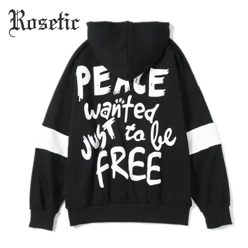

Harajuku Black Hip Hop Hoodies Women Gothic Casual Plus Size Streetwear Loose Hoody Zipper Pocket Letter Tops Hoodie Sweatshirt