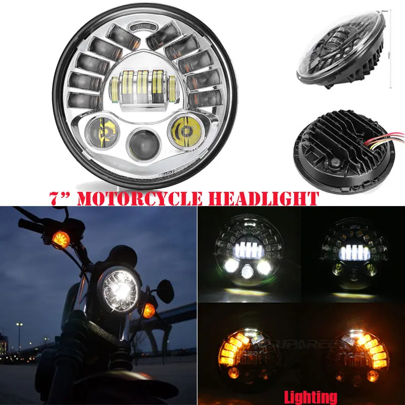 Chrome Motorcycle LED Headlight Bulb DRL Daymaker Projector Headlamp Harley