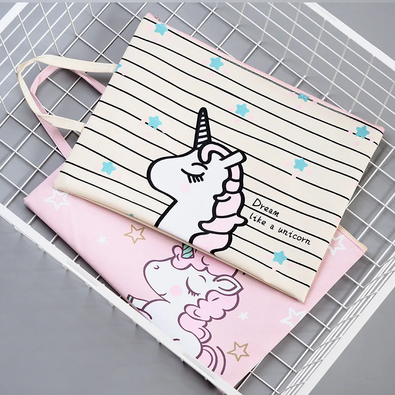 

Cute Unicorn Document Holder Office Folder Storage Fabric Pouch Package for A4 Paper Portable Pocket File Folder School Supplies