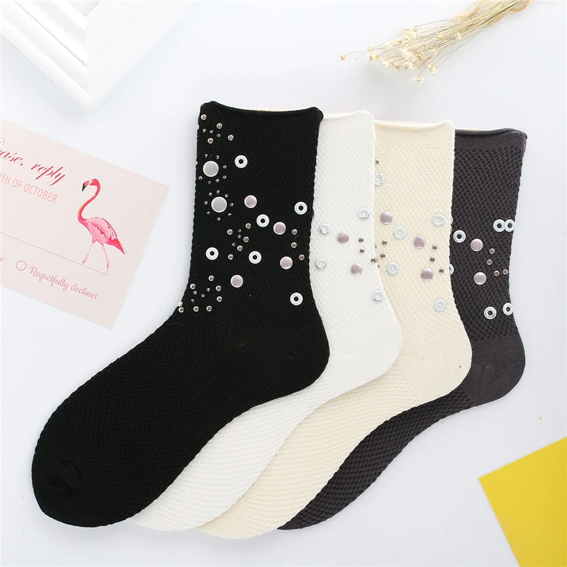 [WPLOIKJD] Harajuku металла блёстки драгоценный камень сверкающие носки для женщин ручной работы носки в сетку Хлопок кучи Heap Meias Calcetines Sox