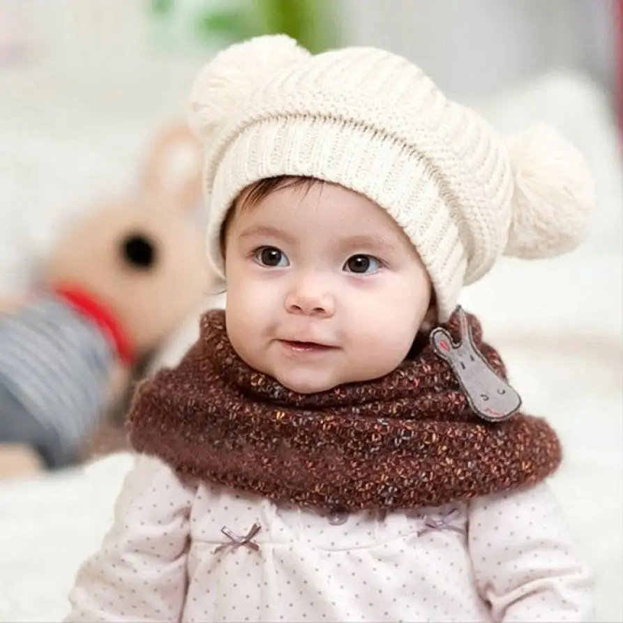 Модная детская шапка для новорожденных; реквизит для фотосессии; милая детская шапка для мальчиков и девочек; шапка с двумя шариками; теплая зимняя вязаная шапочка