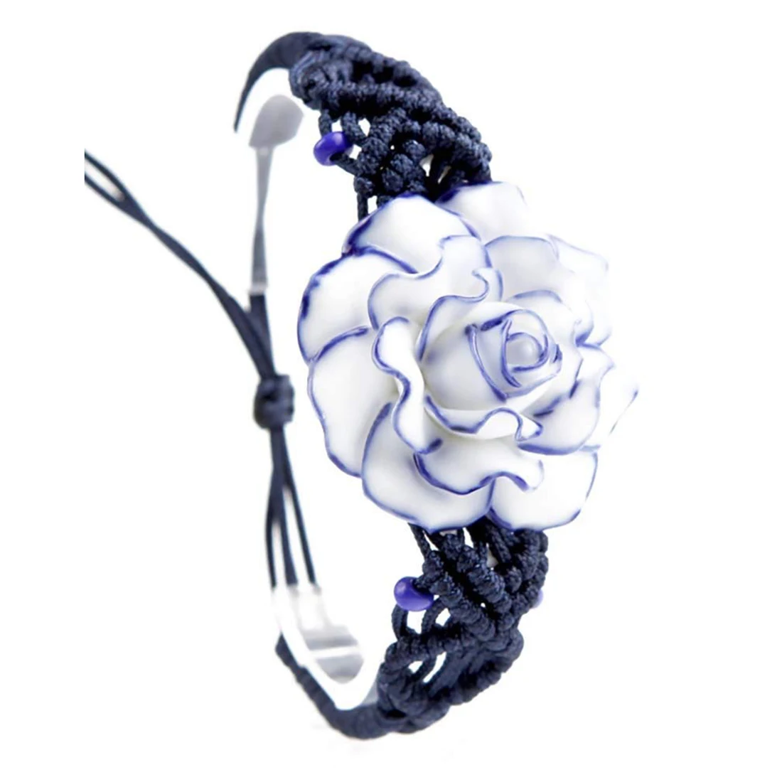 Chinese Style Ceramic Flower Bracelet For Women Blue Rose Flower