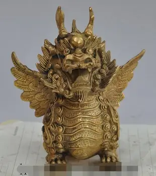 

6"Chinese fengshui brass Kirin Unicorn Kylin Pixiu fly beast evil spirits statue