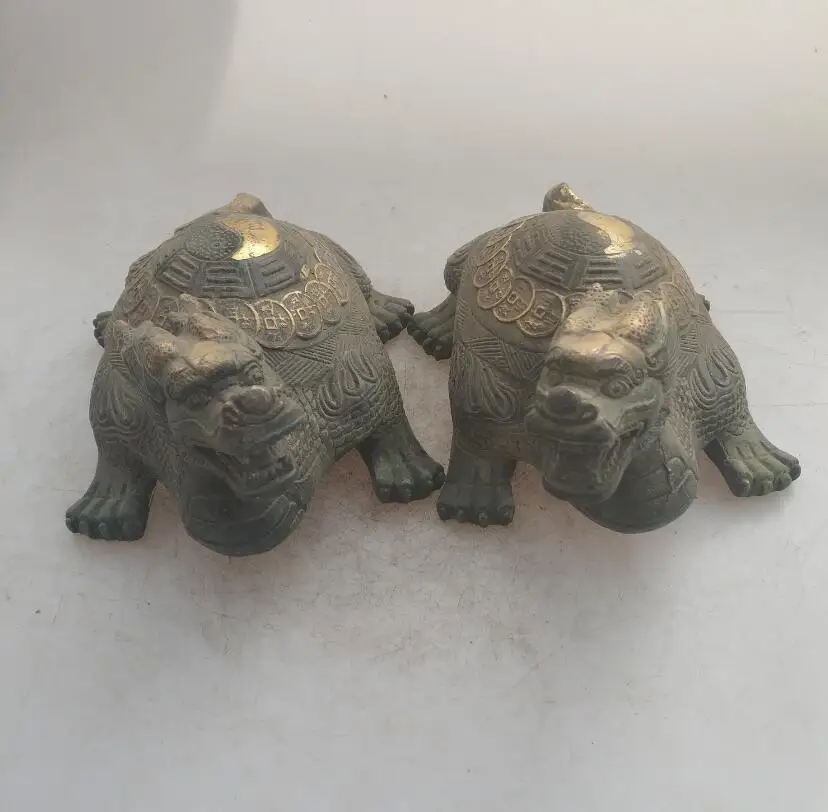 

Collection chinese Handmade old bronze Gilt Dragon turtle statue, Home Decoration antique sculpture