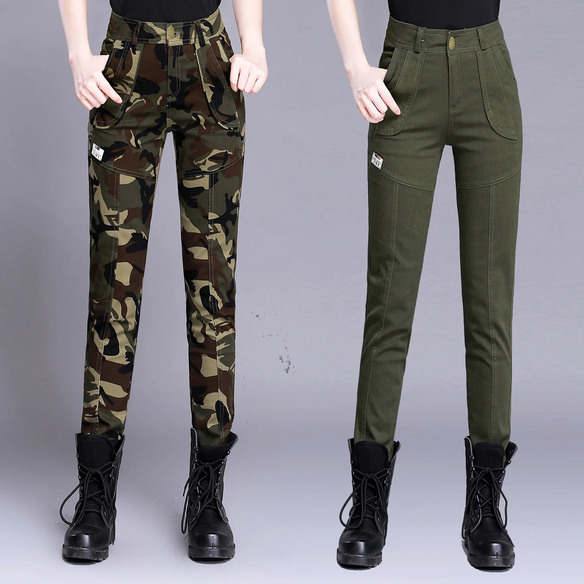 Women's High Waist Camouflage Army Pants Cotton Military Cargo Pants