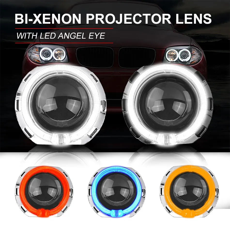 2.5 inch HID projector lens with White Red Blue Yellow angel eyes ring (1)