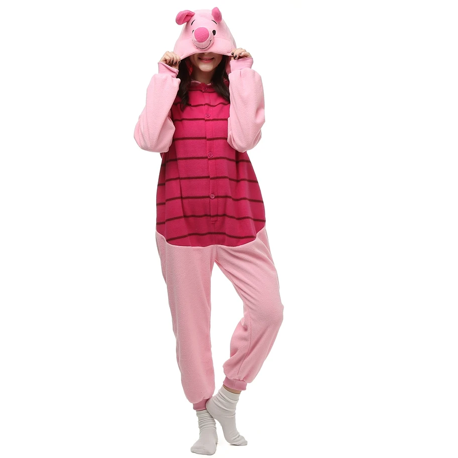 

Polar Fleece Kigurumi Piglet Pig Cosplay Costume Cartoon Onesies Pajama Halloween Carnival Masquerade Party Jumpsuit Clothing