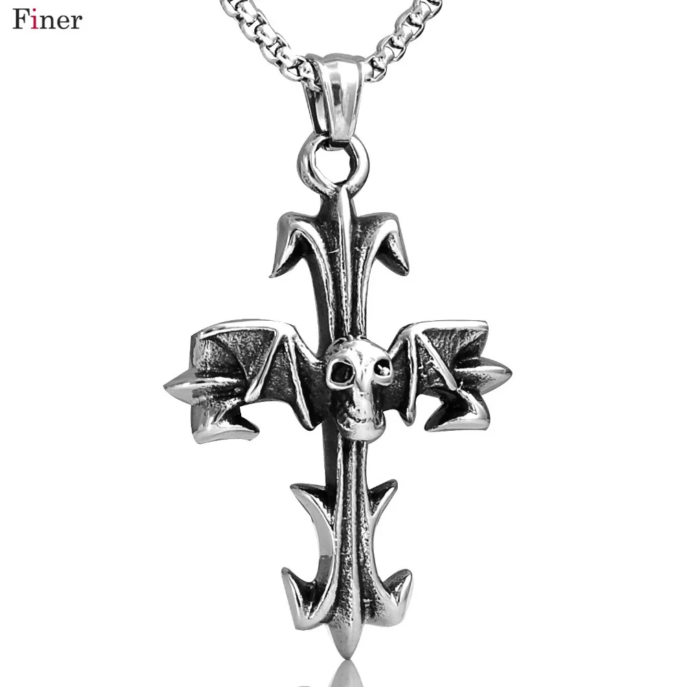 

Trendy Skull Cross Crucifix Necklace&Pendant Stainless Steel Color Chain For Men Gift Christian Cross Jewelry
