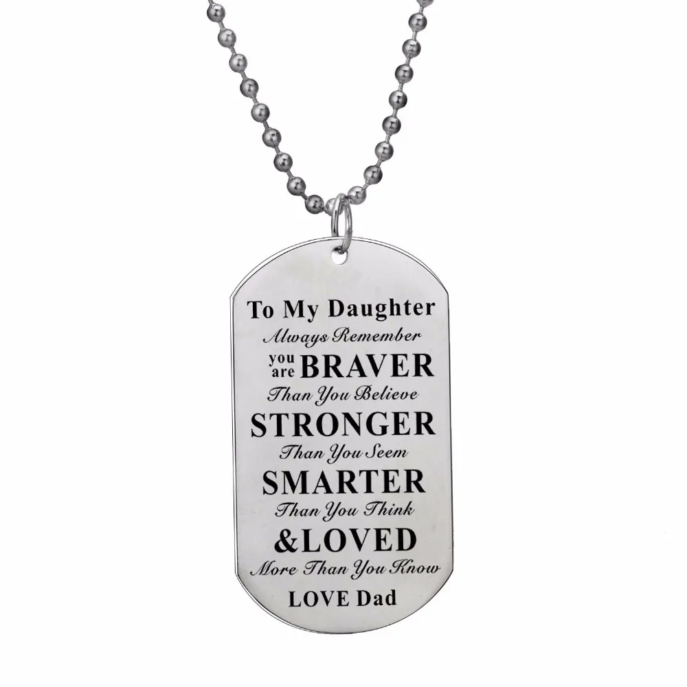

12PC/Lot Charm Fathers Dad Love Daughter Necklace Inspirational Gift For Women Family Jewelry Stainless Steel Dog Tag Pendant