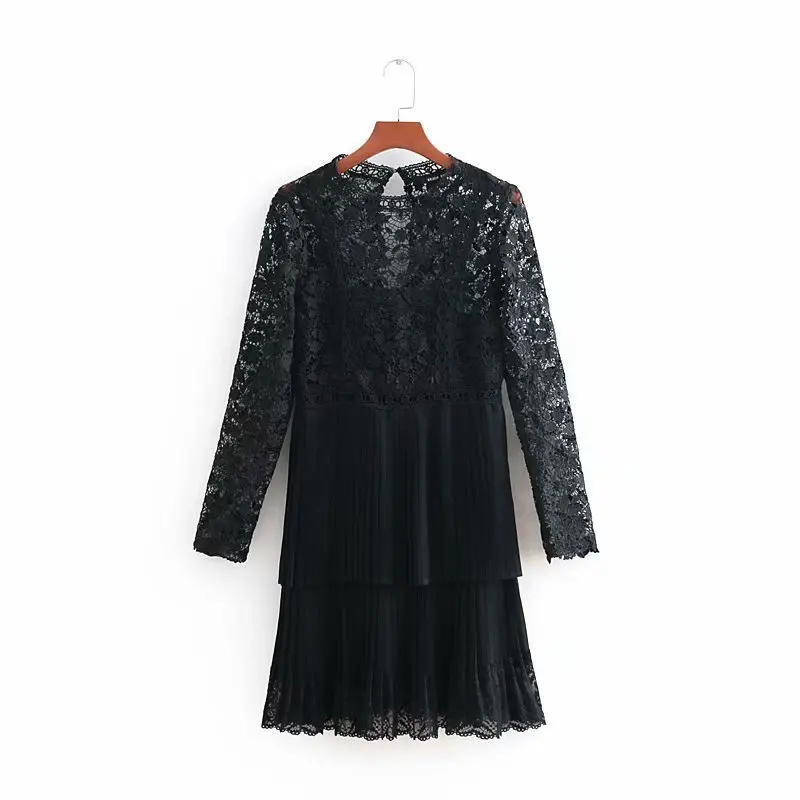 Women popular CC80-9061 European and American fashion small plait lace patchwork dress