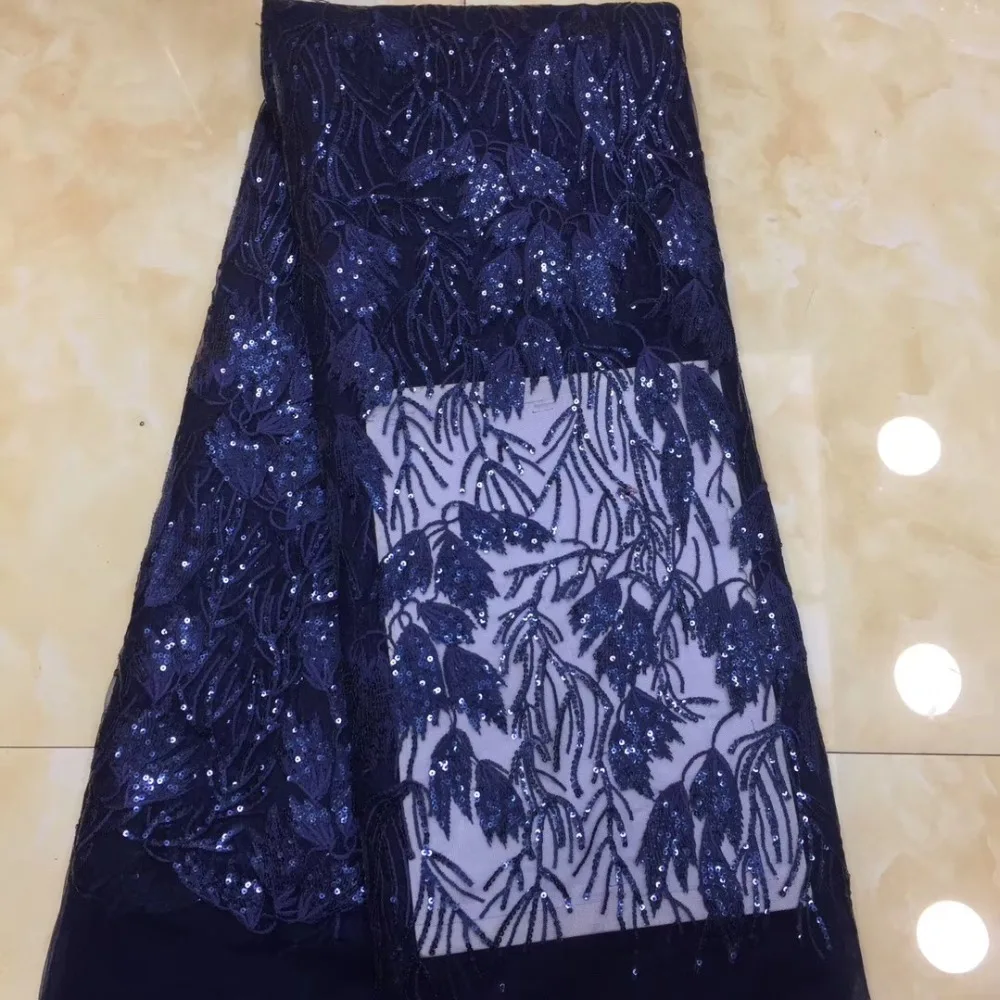 

French lace fabric 5yds/pce dhl navy blue sequins fabrics women gorgeous luxury bright party wedding event dresses 2019 new