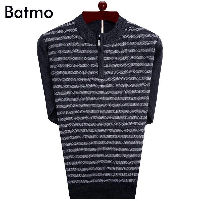 Batmo новое поступление Осень Высокое качество, повседневный полосатый свитер для мужчин, мужской свитер в клетку, плюс-размер M-XXXL a6 3 вида цветов - Цвет: gray