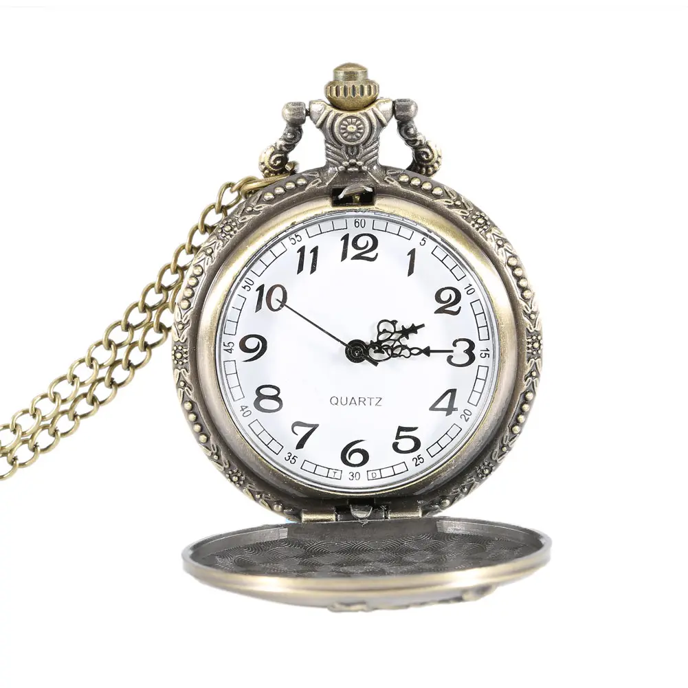 Lover Vintage Deer Case Quartz Pocket Watch Pendant Necklace Women Men