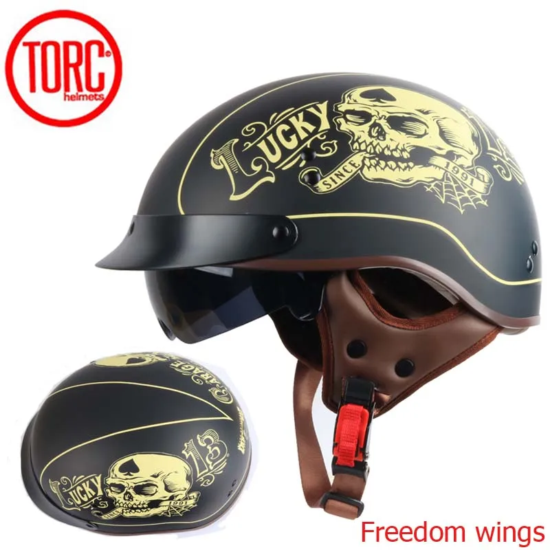 

TORC T55 vintage motorcycle helmet retro scooter half helmet with Built-in lens visor casco moto helm moto capacete para DOT