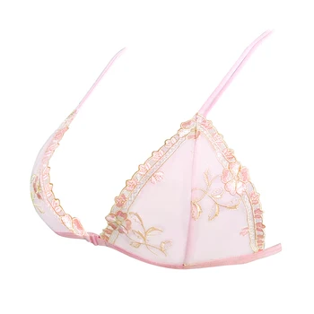 

Women's Bra Thin Mesh Sexy Pink Lingeire Lace Bralette Triangle Front Closure Floral Unline Bras Embroidery 3 Colors Plus Size