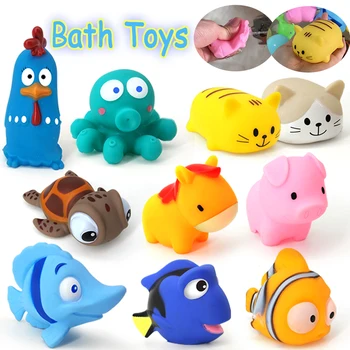 

Cute Animal Baby Bath Toys for Children PVC Float Squeeze Sound Dabbling Toys Kids Cat fish Bathroom Pinch Spray Toy